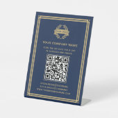 QR-Code-Logo für Kundendienste Navy Gold Sockelschild (Vorderseite)
