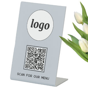 QR-Code-Logo Geschäft Scan für Menü Hellblau Sockelschild