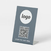 QR-Code-Logo Geschäft scannt nach Menü Holzkohlegr Sockelschild (Vorderseite)