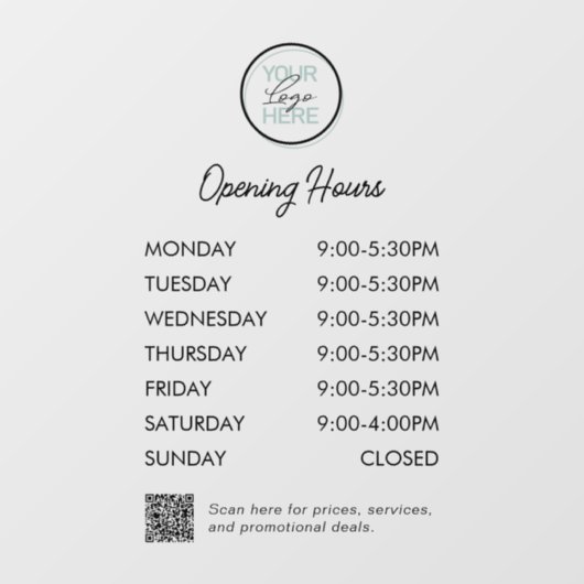 QR-Code-Logo-Geschäftsöffnungszeiten Fensteraufkleber (Blatt)