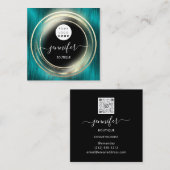 QR-Code-Logo-Glitzer Gold Aquamarine Shop-Boutique Quadratische Visitenkarte (Vorne/Hinten)