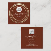 QR Code Logo Glitzer Gold Burgundrahmen Modern Quadratische Visitenkarte (Vorne/Hinten)