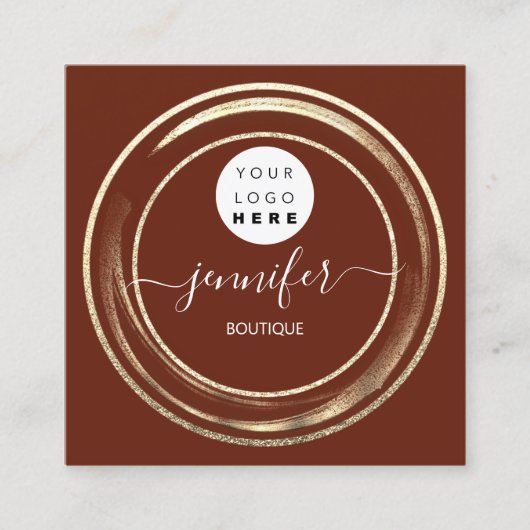 QR Code Logo Glitzer Gold Burgundrahmen Modern Quadratische Visitenkarte (Vorderseite)