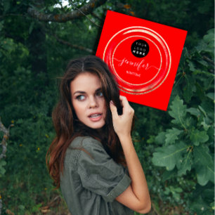 QR-Code Logo Glitzer Gold Red Shop Boutique Quadratische Visitenkarte