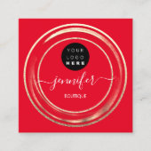 QR-Code Logo Glitzer Gold Red Shop Boutique Quadratische Visitenkarte (Vorderseite)
