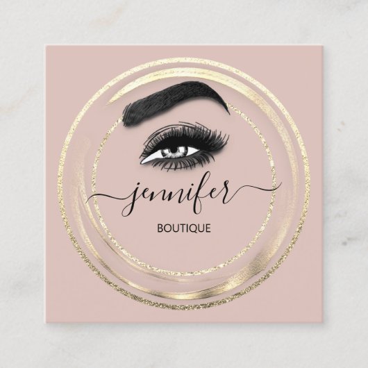QR-Code Logo Glitzer Gold Rose Eyelash Skin Quadratische Visitenkarte (Vorderseite)