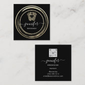 QR Code Logo Gold Black Reflexology Foot Massage Quadratische Visitenkarte (Vorne/Hinten)