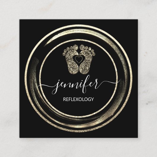 QR Code Logo Gold Black Reflexology Foot Massage Quadratische Visitenkarte (Vorderseite)
