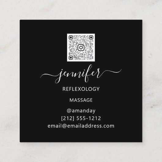 QR Code Logo Gold Black Reflexology Foot Massage Quadratische Visitenkarte (Rückseite)