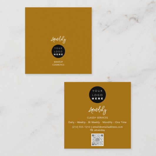QR Code Logo Ground Earth Tone Minimalismus Quadratische Visitenkarte (Vorne/Hinten)