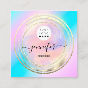 QR-Code Logo Holographic Pink Gold Shop Boutique Quadratische Visitenkarte