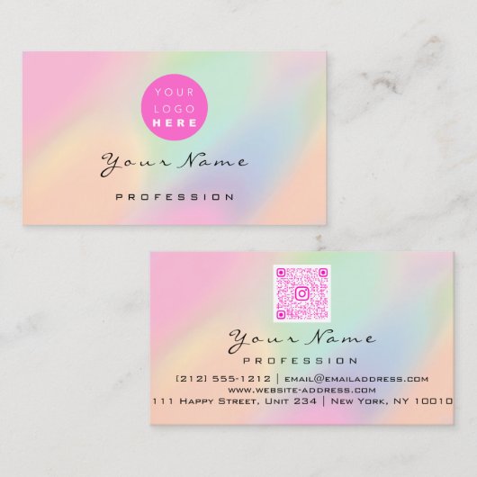 QR-Code-Logo Makeup Artist Hair Nails Pastel Ombre Visitenkarte (Vorne/Hinten)