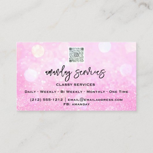 QR-Code-Logo Makeup Artist Shop Pink Glitzer Visitenkarte (Rückseite)