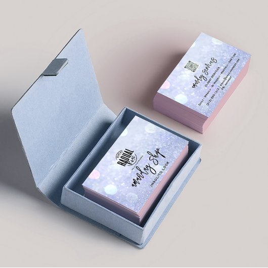 QR-Code-Logo-Makeup-Nails Silber Blau Visitenkarte