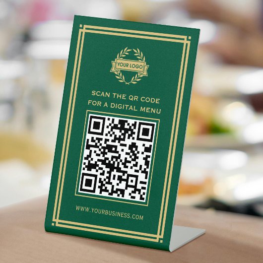 QR-Code-Logo-Menü berührungslos Classic Green Gold Sockelschild