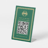 QR-Code-Logo-Menü berührungslos Classic Green Gold Sockelschild (Vorderseite)