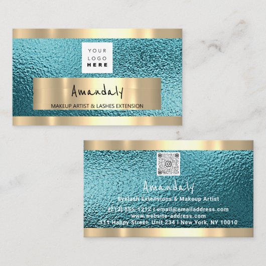 QR CODE Logo Metallic Blue Business Card kaufen Visitenkarte (Vorne/Hinten)