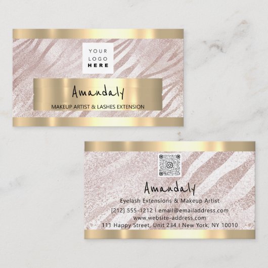 QR-CODE-Logo Mettallic Light Pink Visitenkarte (Vorne/Hinten)