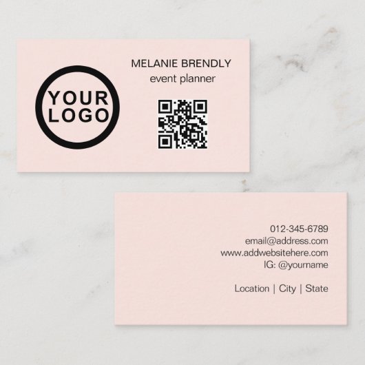 QR-Code-Logo Modern Minimalistisch rosa Visitenkar Visitenkarte (Vorne/Hinten)