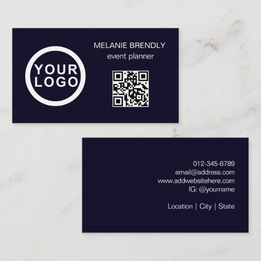 QR-Code-Logo Modern Minimalistische Navy Business Visitenkarte (Vorne/Hinten)
