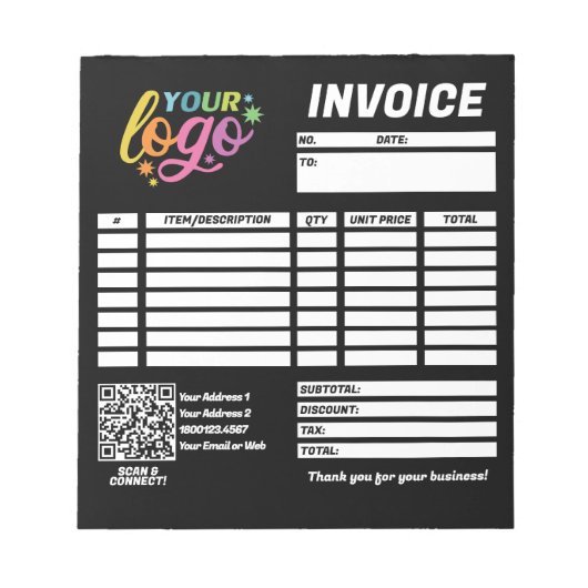 QR-Code-Logo - Modern Schwarz-weißer Regenbogen Notizblock (Vorderseite)