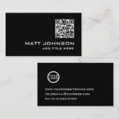 QR-Code | Logo Moderne Schwarz-weiße Visitenkarte (Vorne/Hinten)