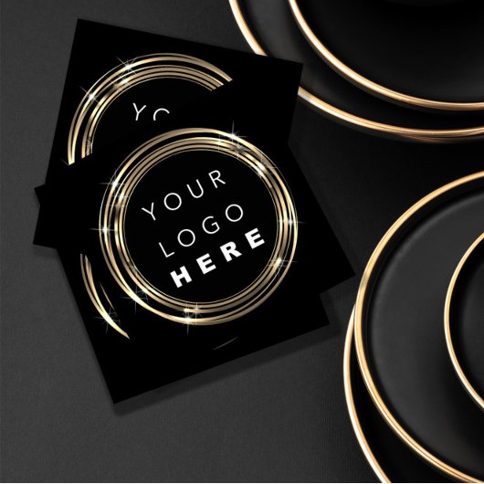 QR Code Logo Online Shop Frame Gold Black White Quadratische Visitenkarte