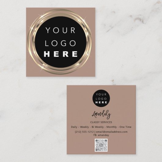 QR-Code-Logo Online-Shop Frame Gold Vivd Quadratische Visitenkarte (Vorne/Hinten)