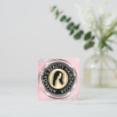 QR Code Logo Online Shop Frame Rosa Gold Quadratische Visitenkarte (Stehend Vorderseite)