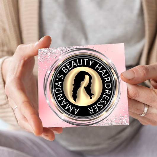 QR Code Logo Online Shop Frame Rosa Gold Quadratische Visitenkarte