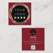 QR Code Logo Online Shop Gold Burgund Quadratische Visitenkarte (Vorne/Hinten)