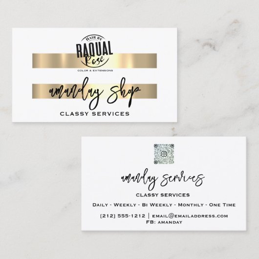 QR Code Logo Online Shop Gold White Modern Visitenkarte (Vorne/Hinten)
