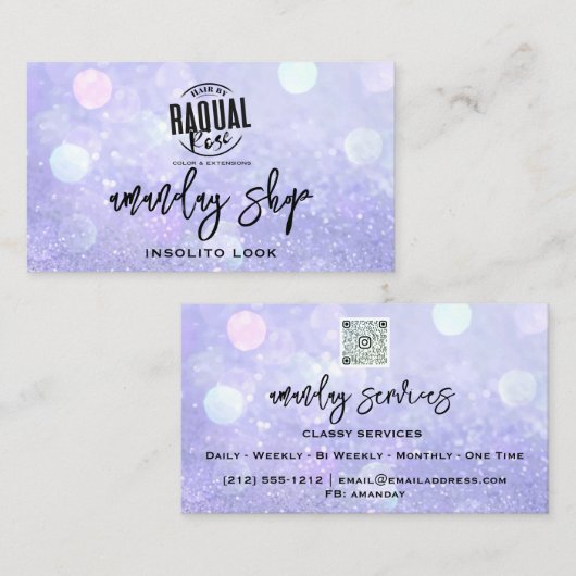 QR-Code-Logo Online-Shop Lila Glitzer Visitenkarte (Vorne/Hinten)