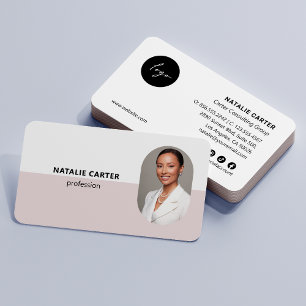 QR CODE Logo OVAL Foto Beruflich BLUSH PINK Visitenkarte