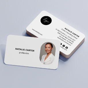 QR CODE Logo OVAL Foto Beruflich SCHLICHTE WEISSE Visitenkarte