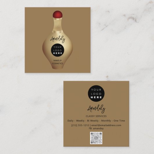 QR Code Logo Red Gold Kosmetik Parfüms Sepia Quadratische Visitenkarte (Vorne/Hinten)