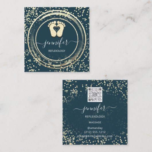 QR-Code-Logo Reflexologie Fußmassage Füße Aquamari Quadratische Visitenkarte (Vorne/Hinten)