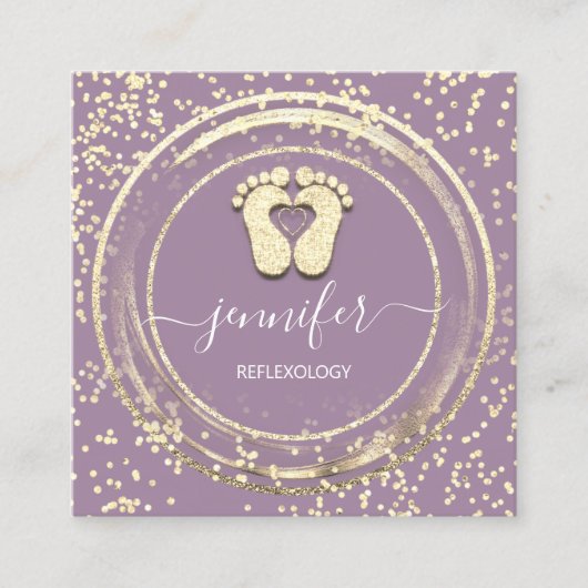 QR-Code-Logo Reflexologie Fußmassage Füße Lila Quadratische Visitenkarte (Vorderseite)