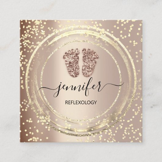 QR-Code-Logo Reflexologie Massage Feet Rose Blush Quadratische Visitenkarte (Vorderseite)