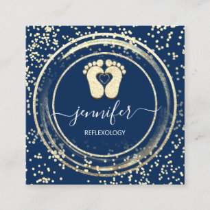 QR-Code Logo Reflexology Foot Massage Blue Navy Quadratische Visitenkarte