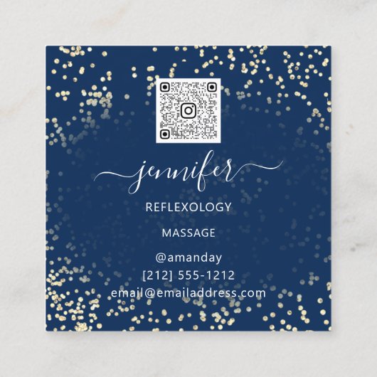 QR-Code Logo Reflexology Foot Massage Blue Navy Quadratische Visitenkarte (Rückseite)