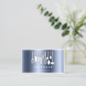 QR CODE Logo Restaurant Kochdiät Koch Blau Visitenkarte (Stehend Vorderseite)