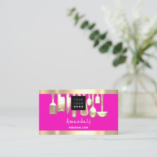 QR-CODE-Logo Rosa Persönlicher Koch Kochen Visitenkarte (Stehend Vorderseite)
