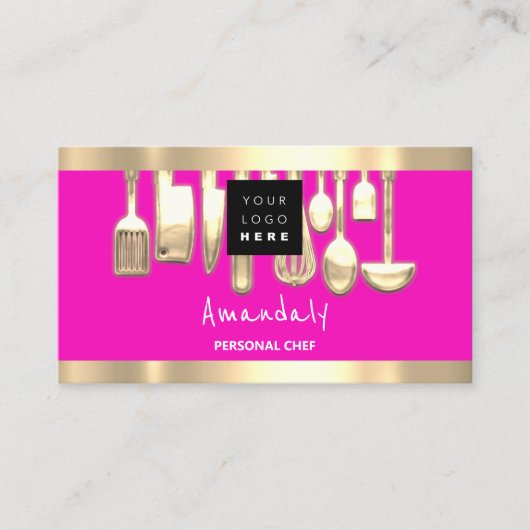 QR-CODE-Logo Rosa Persönlicher Koch Kochen Visitenkarte (Vorderseite)