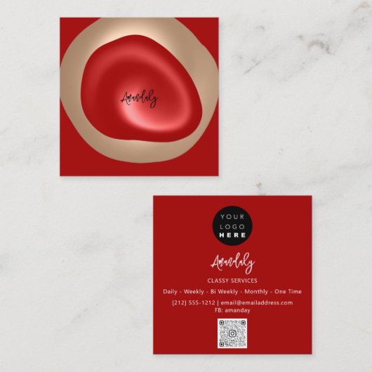 QR-Code-Logo Roter Abstrakt Blush-Minimalwert Quadratische Visitenkarte (Vorne/Hinten)