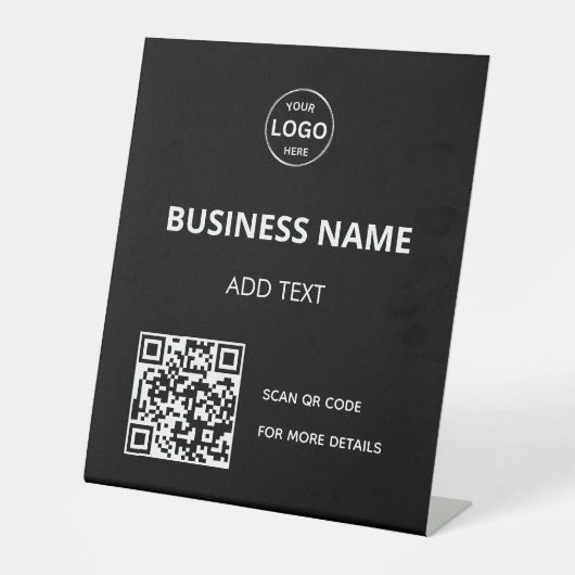 QR-Code-Logo Schwarzes Modern Pedestal-Zeichen Sockelschild (Vorderseite)