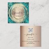 QR-Code Logo-Shop Blush Rose Gold Tropfen Confetti Quadratische Visitenkarte (Vorne/Hinten)