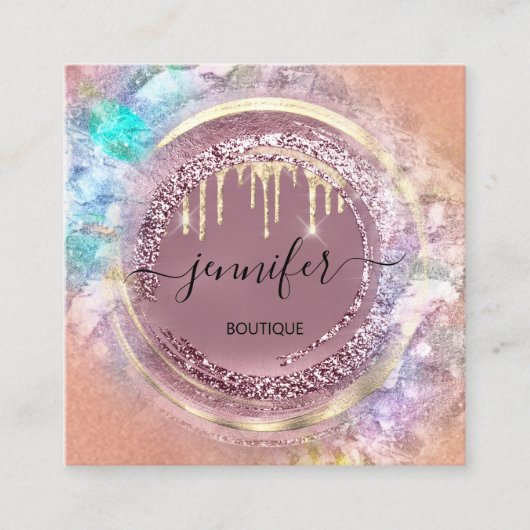 QR Code Logo Shop Geometrie Gold Rose Tropfen Quadratische Visitenkarte (Vorderseite)