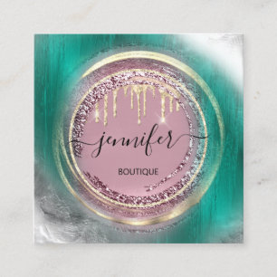 QR-Code-Logo-Shop Glitzer Grüne Rose Tropfen Moder Quadratische Visitenkarte