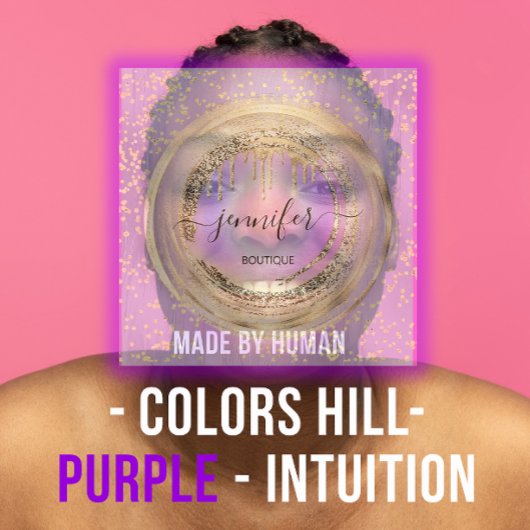 QR Code Logo Shop Lila Gold Tropfen Confetti Quadratische Visitenkarte